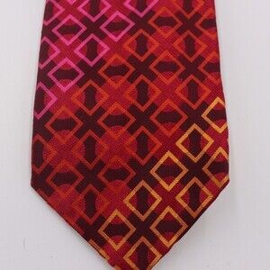 Christian Lacroix Bright Pink Orange Geometric Striped Print Silk Necktie
